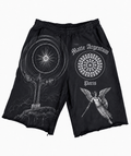 Zodiac Graphic Distressed Long Shorts