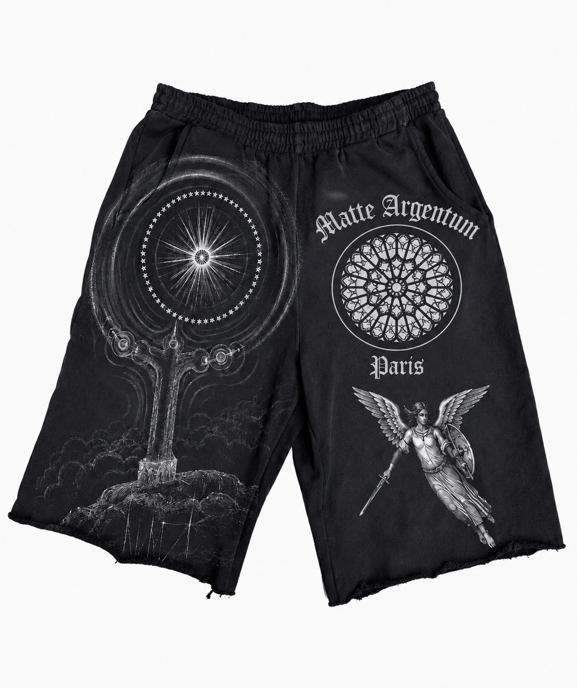 Zodiac Graphic Distressed Long Shorts