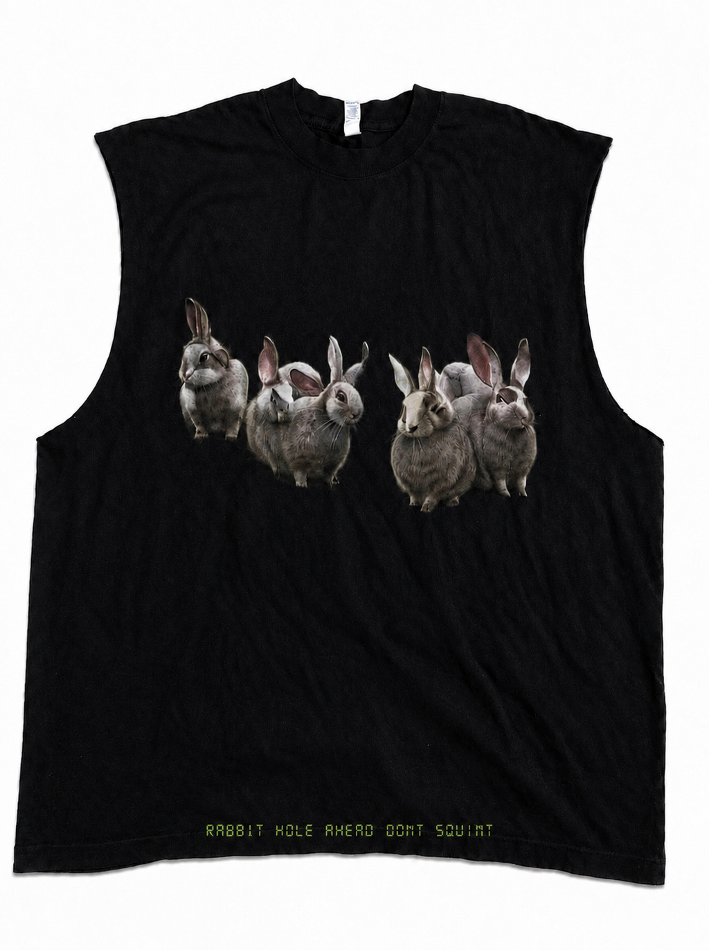 sleeveless Hand cut t shirt " Rabbit Hole"