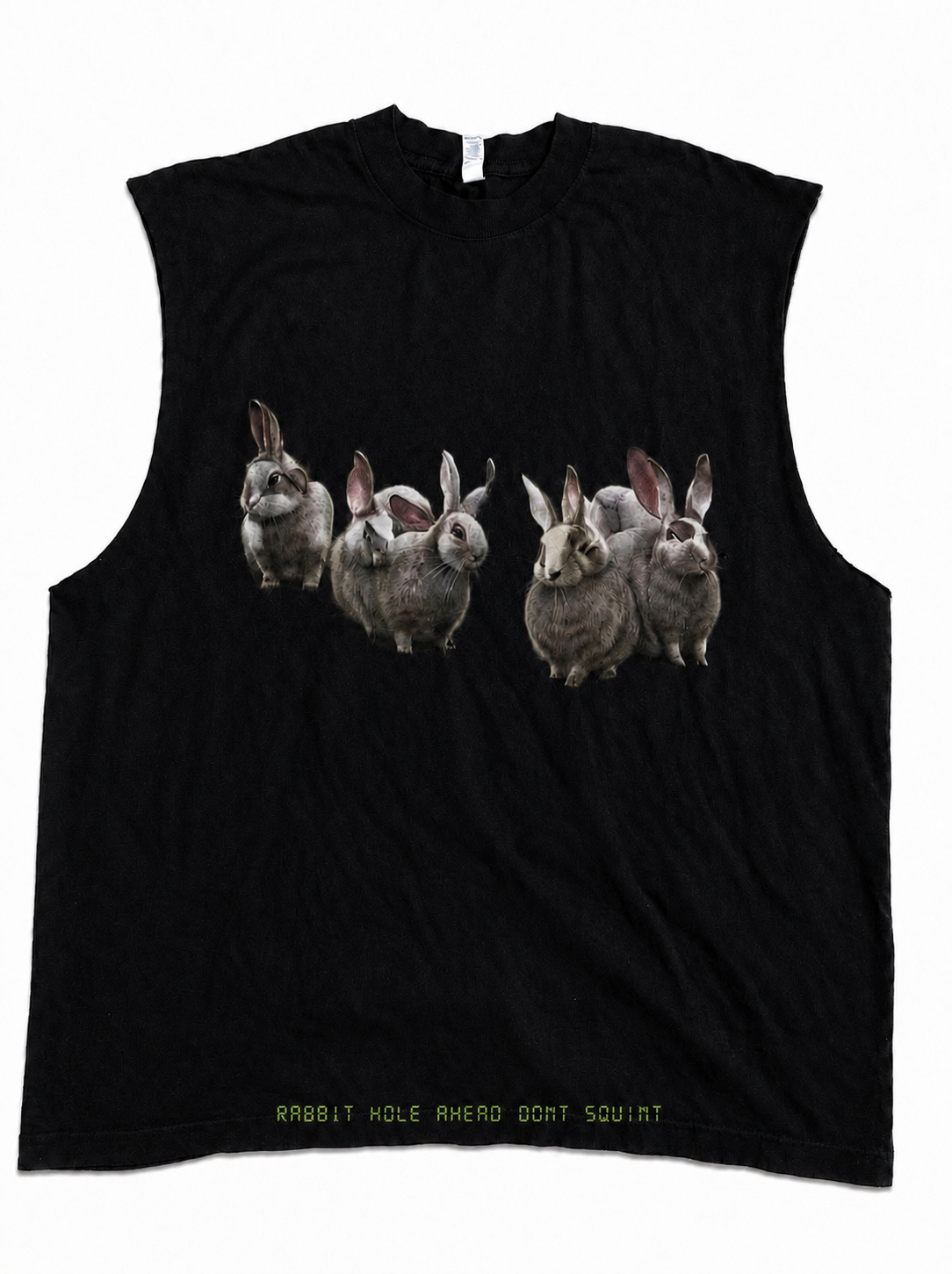 sleeveless Hand cut t shirt " Rabbit Hole"