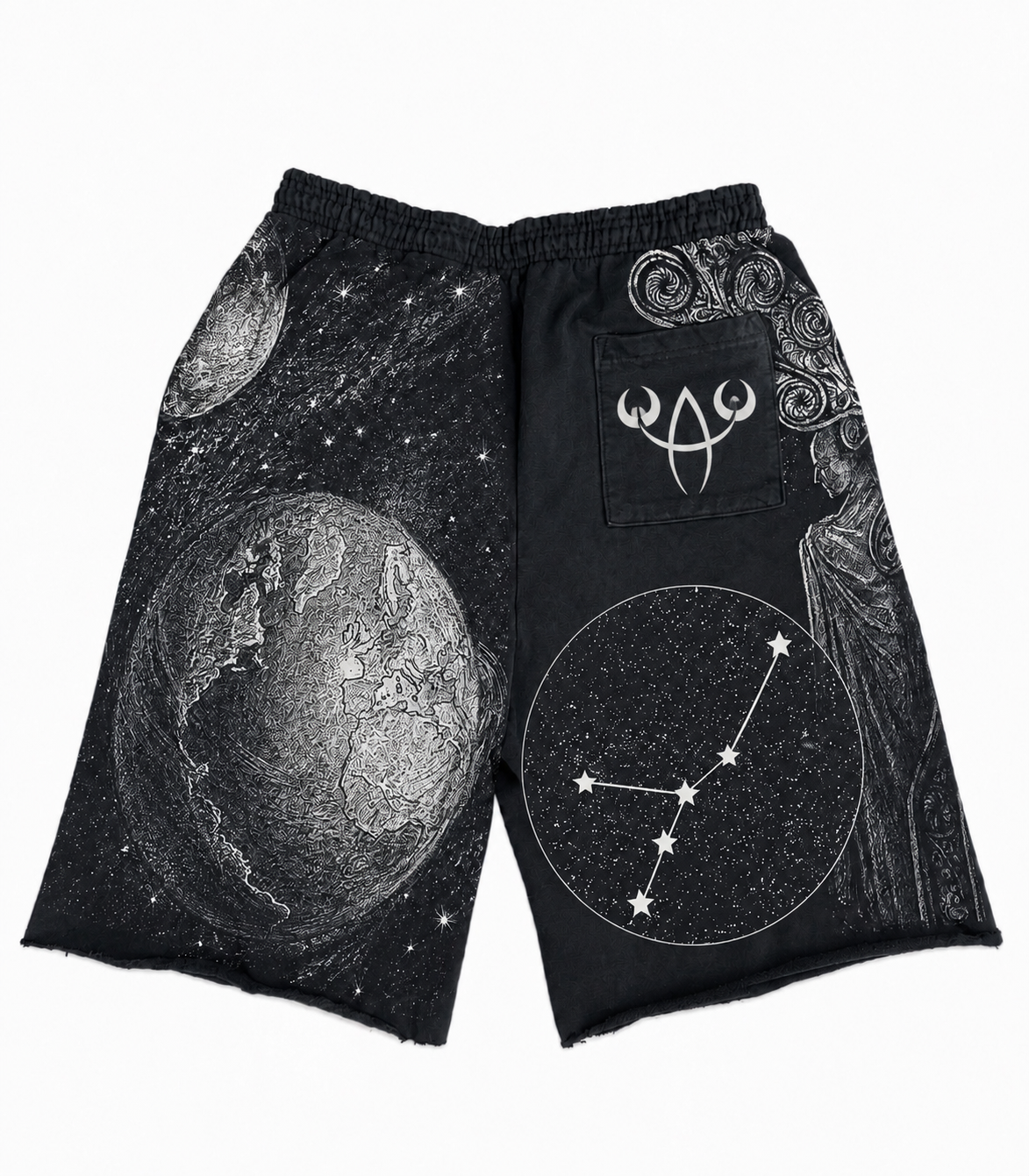 Zodiac Graphic Distressed Long Shorts